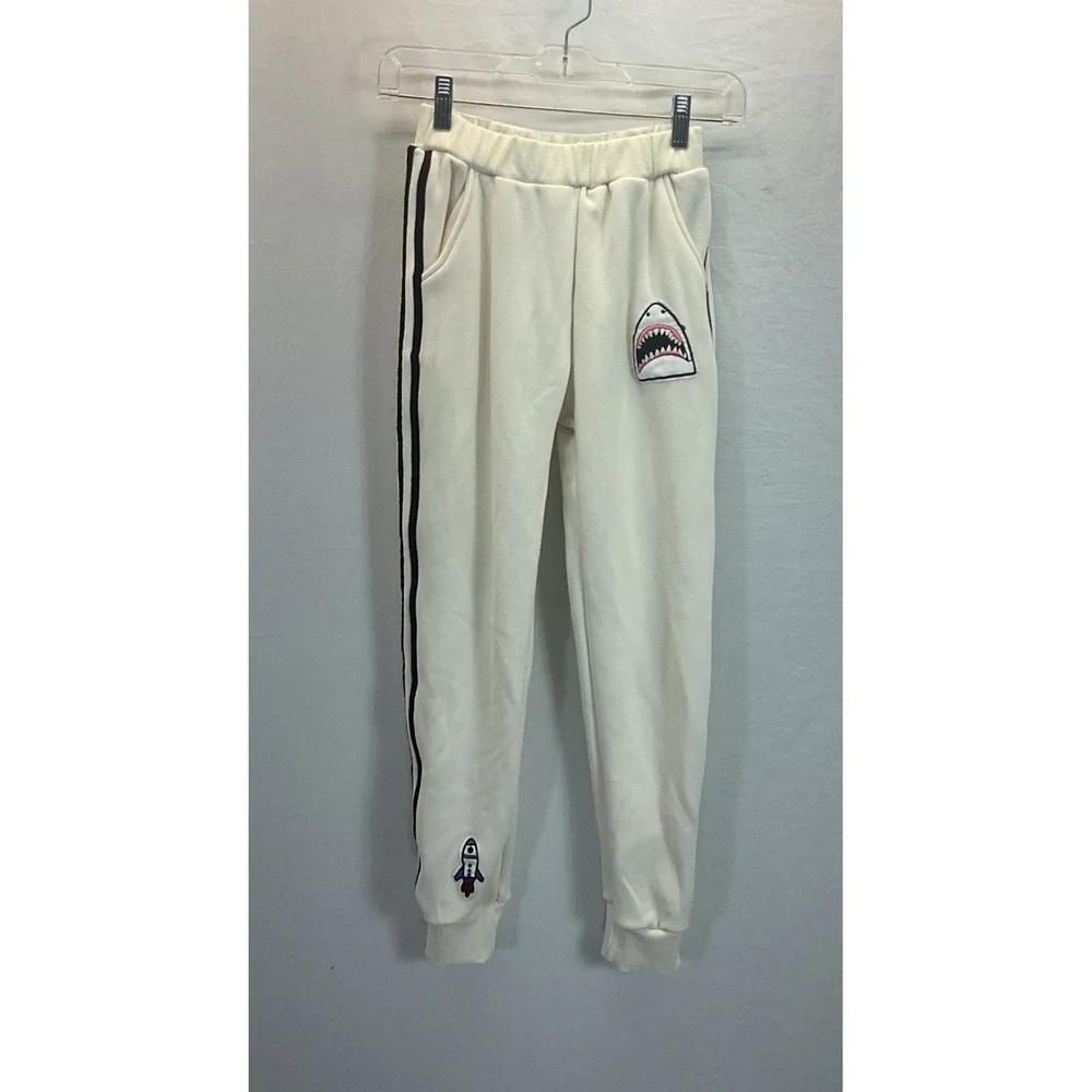 Lola And The Boys Sz 14 Ivory Striped Jaws Rocket Jogger Pants Fleece Casual‎